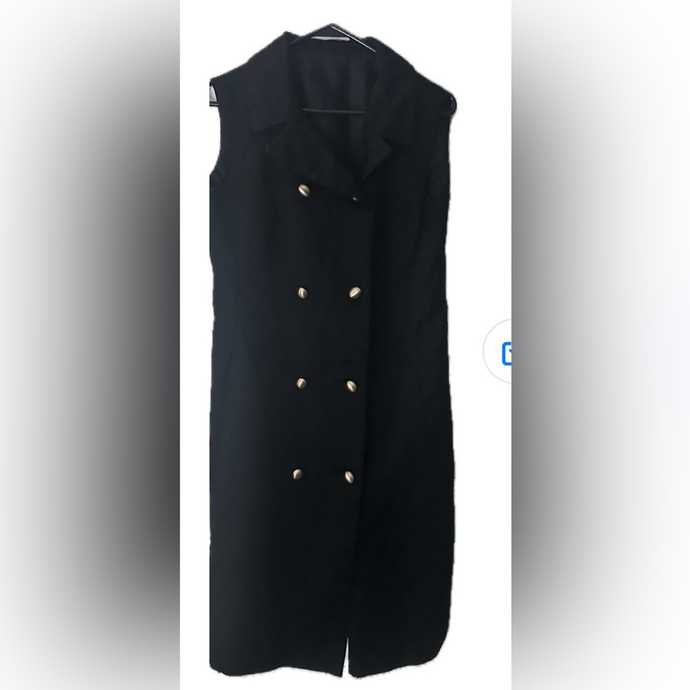 1960s Vintage Double Breasted Midi Sleeveless Black Dress - Size 14